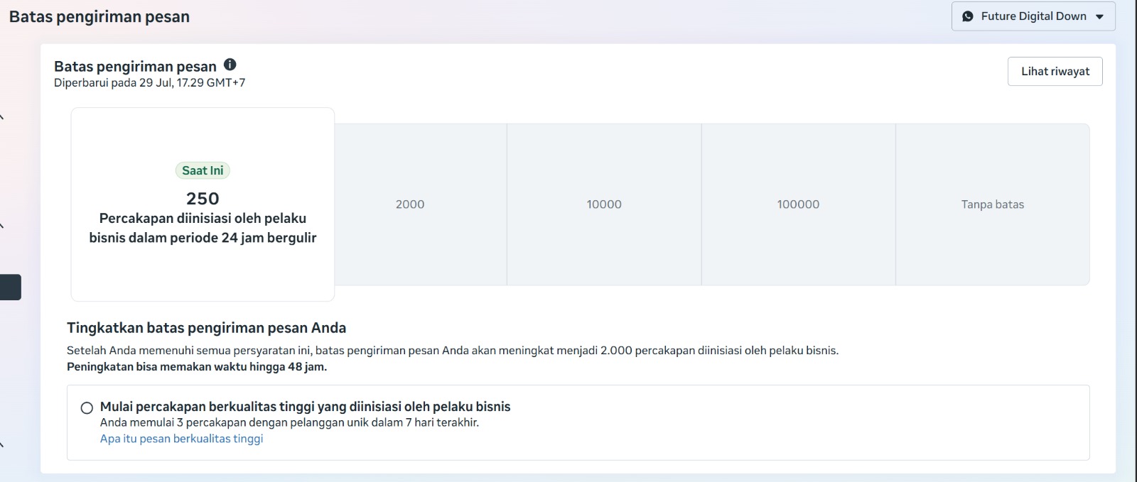 BM WHATSAPP API VERIFIED LIMIT 250