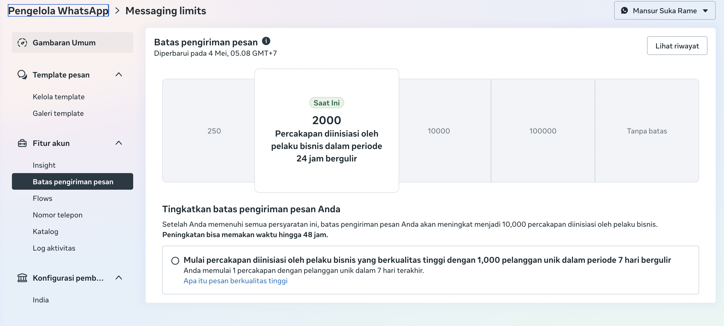 BM WHATSAPP API VERIFIED LIMIT 2000